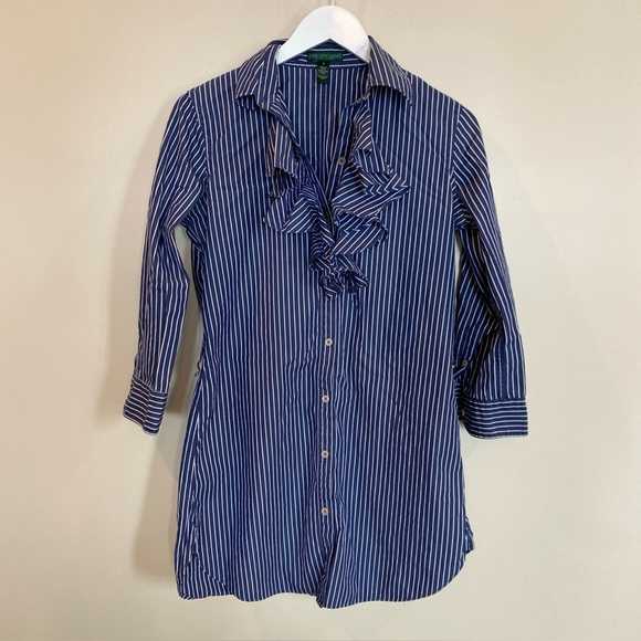 Ralph Lauren Tops - Lauren Jeans Company Shirt Dress Women Small Vertical Stripe Button Down Preppy
